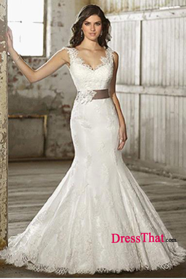 Romantic V-Neck Rustic Wedding Dress Ideas