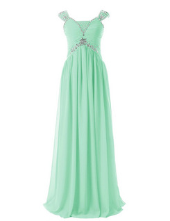 US6 Beading Mint Chiffon Prom Dress