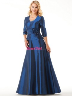 2013 Elegant Modern A-line Scoop Plus Size Floor-length Long Taffeta Three of Quater Sleeves Mother of the Bride Dress MBD-50435