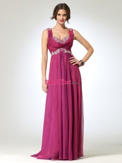 2013 Elegant Princess Sweetheart Straps Beaded Fuchsia Long Chiffon Prom/Evening/Cocktail Dress PD-50299