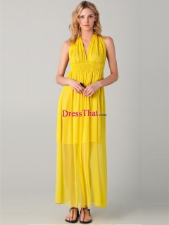 Casual Princess Bright Yellow Elastic Waist Chiffon Ankle-length Stylish Prom/Evening/Party Dress PD-50424
