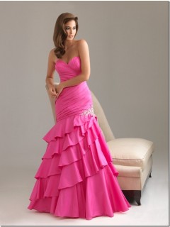 Elegant New Arrival Affordable Modern Meirmaid Sweetheat Ruched Tired Beading Long Taffeta Prom Dress PD-666