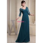 Generous V-neck Long Lace Sleeve Beading Decorated Empire Ruched Long Mother of the Bride Dresses Sale MBD-4806