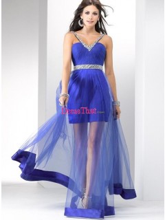 Discount V-neck Sheath Ruched Sequins Ruffles Blue Chiffon Cocktail Dresses/Prom Dresses Under 150 CD-4751