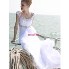 Elegant Luxurious Princess Scoop Neck Capped Shoulder Beads Floor Length White Chiffon Evening/Cocktail/Party Dress CD-50291