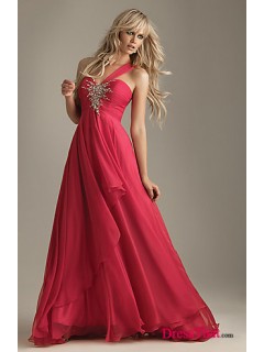 Flattering One Shoulder Floor Length Ruched Beading Asymmetric Ruffles Cheap Prom Dresses/Evening Dresses  PD-4160