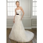 Gorgeous Mermaid Sweetheart Lace Appliques Beading Court Train Lace Wedding Dress With A Black Sash WLD-624