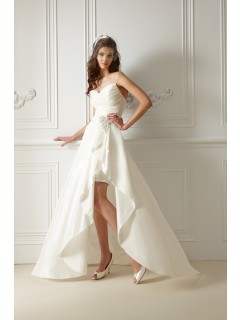 Unique Sweetheart A-line Pin Chapel Train Asymmetry-Length Ruched Unusual Ivory Wedding Dresses Under $200