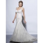 Graceful Custom Tailored V-neck Spaghetti Straps Open Back Chapel Train Lace Applique Embellished Cheap Wedding Dress  WD-4069