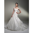 Stunning A-line Off the Shoulder Beading Draped Lace Applique Handmade Flower Ruched Chapel Train Wedding Dress/Gown  WD-4071