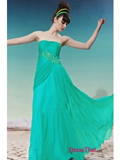 Custom Support! Strapless Ruched Lace Applique Floor Length Ruffles Chiffon Green Evening Dresses Under 150  ED-4187