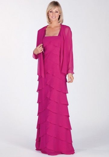  Elegant A-lline Square Layered Chiffon Fuchsia Plus Size Mother of the Bride Dresses with Jacket Under 200 MD-1140
