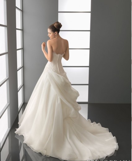 2013 New Style Chic A-line Strapless Pleated Floor-length Lace Embellishing Wedding Dresses  SWD-4007