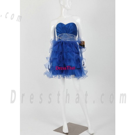 A-Line Sweetheart Short Royal Blue Organza Beaded Homecoming Dress with Ruffles