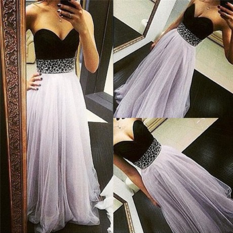 A-Line Sweetheart Floor-Length Purple Tulle Homecoming Dress with Beading