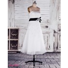 Gorgeous Princess Sweetheart Tea-length Short Organza Wedding Dresses with Black Belt WAD-8050