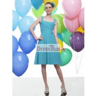 Simple A-Line Scoop Blue Chiffon Bridesmaid Dresses BD-30061