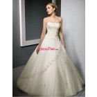 Ball A-line Strapless Embroidery Beaded Stunning White Organza Sweep Train Wedding Dress WD-50420