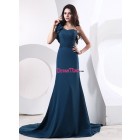 Elegant Glamorous A-line One Shoulder Handmade Flowers Chiffon Long Evening/Cocktail Dress ED-50465