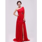 Elegant Stunning 2013 Princess One Shoulder Floor-length Hot Red Chiffon Evening/Cocktail Dress ED-50241