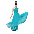 Fresh Sky Blue Princess Long One Shoulder Elegant Sequined Beaded Chiffon Evening/Cocktail Dress ED-50324