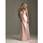 Elegant Affordable Sheath Halter Beading Ruched Long Elastic Satin Prom Dress PD-9005