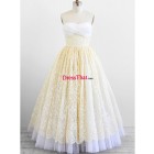 Princess Strapless Sweetheart Ruched Lace Yellow Elegant Floor-length Prom/Party Dress PD-50279
