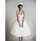 Unique A-line Sweetheart Ruched Flower Beading Anklet Length Affordable Wedding Dresses Under 200 WD-4747