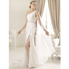 Hot Selling Gorgeous Chiffon and Lace One-Shoulder Strap Sheath Cheap Informal Wedding Dresses with Slit Skirt WD-1041