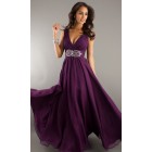 New! Sexy Deep V-Neck A-line Ruched Beading Long Grape Chiffon Evening Dresses ED2024