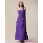Simple Elegant A-line/Princess Sweetheart One Shoulder Strap Long Lilac Ruched Ruffles Chiffon Bridesmaid/Evening Dress BD-50067