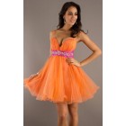 Elegant Sexy Elegant Sweetheart Spaghetti Straps Beaded Short Orange Inexpensive Homecoming Dresses HD-1087