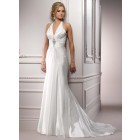 Vintage A-line Halter Court Train Appliques Satin Wedding Dress WD-3065