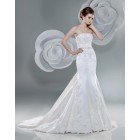 Afforadable Mermaid Strapless Lace Appliques Chapel Train discount Lace Wedding Dress WLD-615