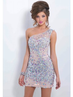  New-arrival Sexy Sheath One-shoulder Beading Homecoming Dresses/Party Dresses HD-70213