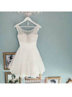 Hot-selling A-line white pearl homecoming dresses/wedding reception dresses  HD-70146