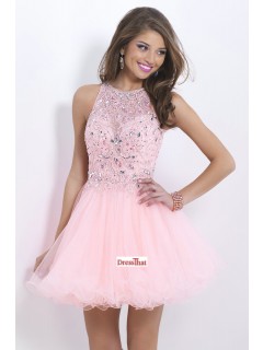 Stunning A-line Scoop Open Back Tulle Homecoming Dresses/Party Dresses HD-70176