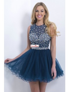 Luxurious A-line Scoop Beading Open Back Tulle Homecoming Dresses/Party Dresses  HD-70180