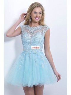 Pretty A-line Short Applique Beading Tulle Open Back Homecoming Dresses/Party Dresses  HD-70181