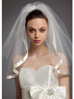 Fashionable 2 Layer Satin Bridal Veil with Blusher WV2008