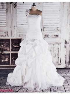 2013 New Style Gogeous Princess Ruched One-shoulder Hand-made Flower Long Organgza Wedding Dress Under 200 WAD-8082