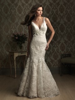 Best Selling Sexy Mermaid V-neck Applique Affordable Lace Vintage Wedding Dresses with Handmade Flower WD-10005
