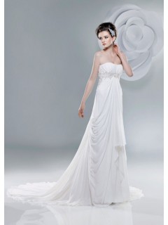 2013 Gorgeous Empire Straples Beading Draped Inexpensive Chapel Train Designer Wedding Dresses Under $200 WD2002