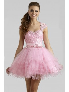 Hot-selling A-line Sweetheart Lace Applique Beading Tulle Homecoming Dresses Capped Party Dresses HD-70212