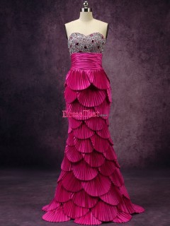 Amazing Sexy Modern Mermaid Sweetheart Tiered Beaded Fuchsia Long Prom/Party/Evening Dress PD-50363