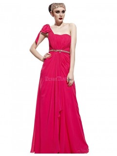 2013 Brilliant Princess One Shoulder Hot Pink Floor-Length Chiffon Evening/Cocktail Dress ED-50294