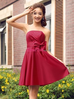 Cheap Simple Princess Strapless Bow Knee-length Ruched Elegant Bridesmaid Dress Under 100 BD-50319
