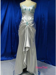 Chic Spaghetti Straps Sweetheart Beading Embriodery Ruffles Sexy Satin Prom Dresses Under 150 PD-4688