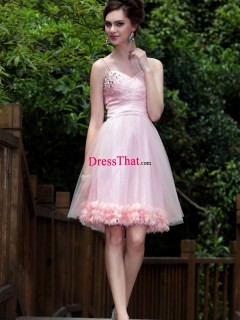 Cute Pink A-line Sweetheart Spaghetti Straps Beaded Short Prom/Homecoming/Sweet 16 Dress PD-50371