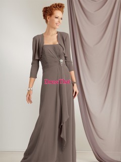 Elegant A-line Ruched Chiffon Long Strapless Mother of the Bride Dress with Jacket MBD-50433